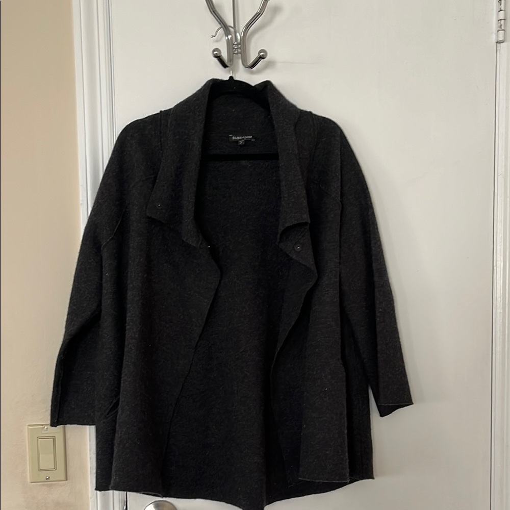 Dark gray Eileen Fisher light jacket 100% wool. Size medium in good condition.